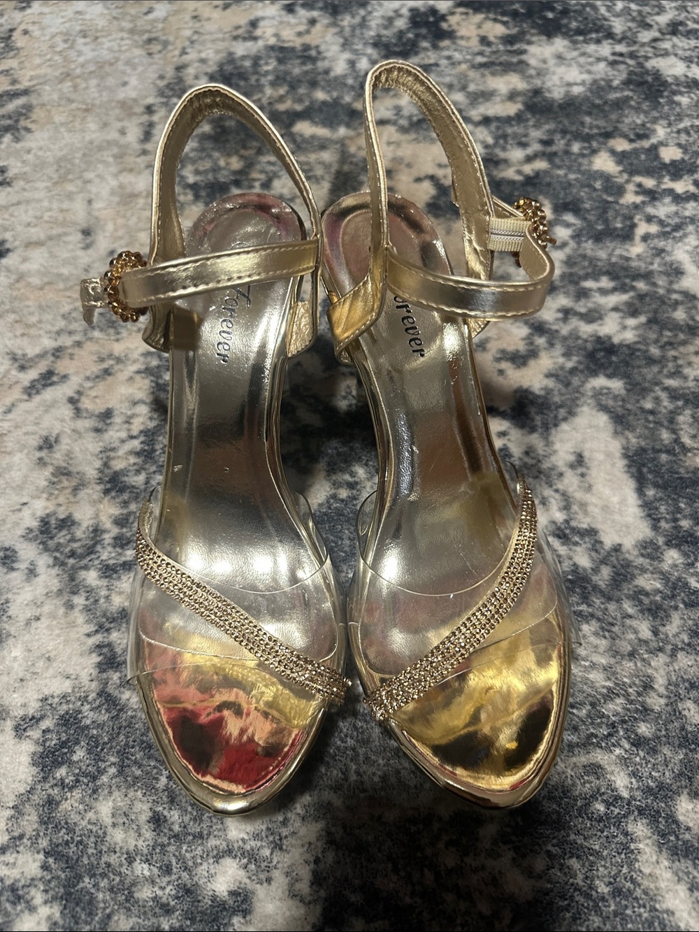 Vintage 50’s Pristine Condition Metallic Gold Rhinestone Ankle Strap Heels